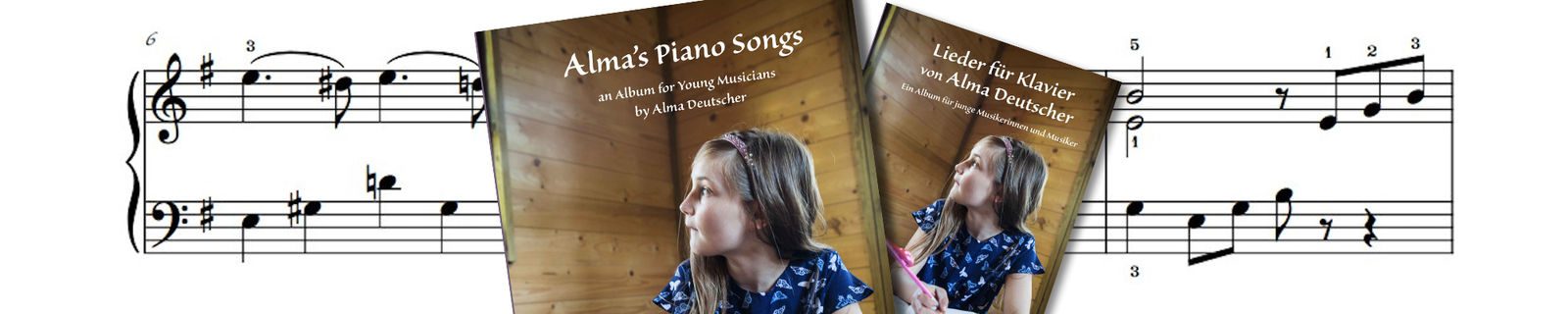 Music manuscript with the covers of Alma’s Piano Songs